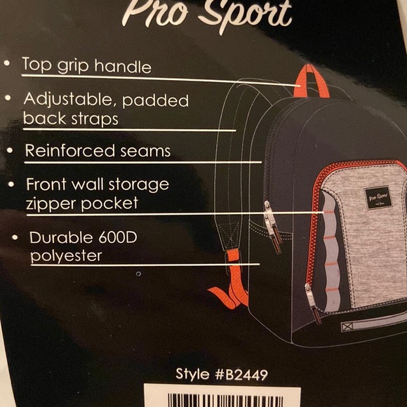 Pro Sport New Gray, Black, And Orange Backpack - Picture 3 of 5